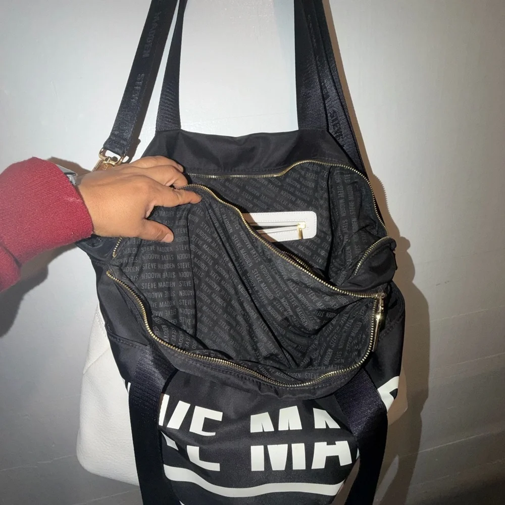 Steve Madden Black and White Canvas Shoulder Bag
